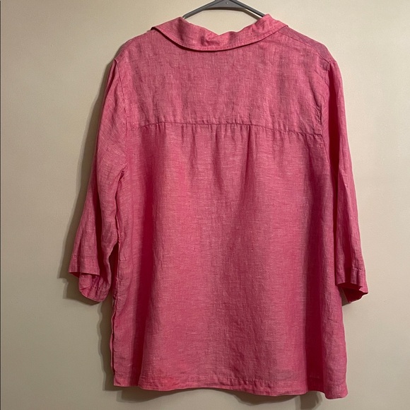 Tahari Linen Pink Collared Tunic Top - Picture 4 of 9